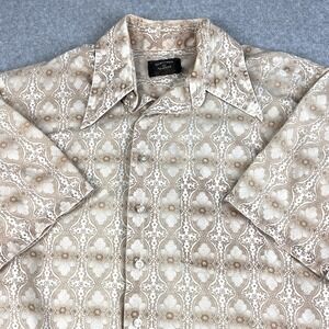 Vintage‎ Towncraft Penneys Shirt Mens M 15-15.5 Beige Paisley Tapered Casual 60s